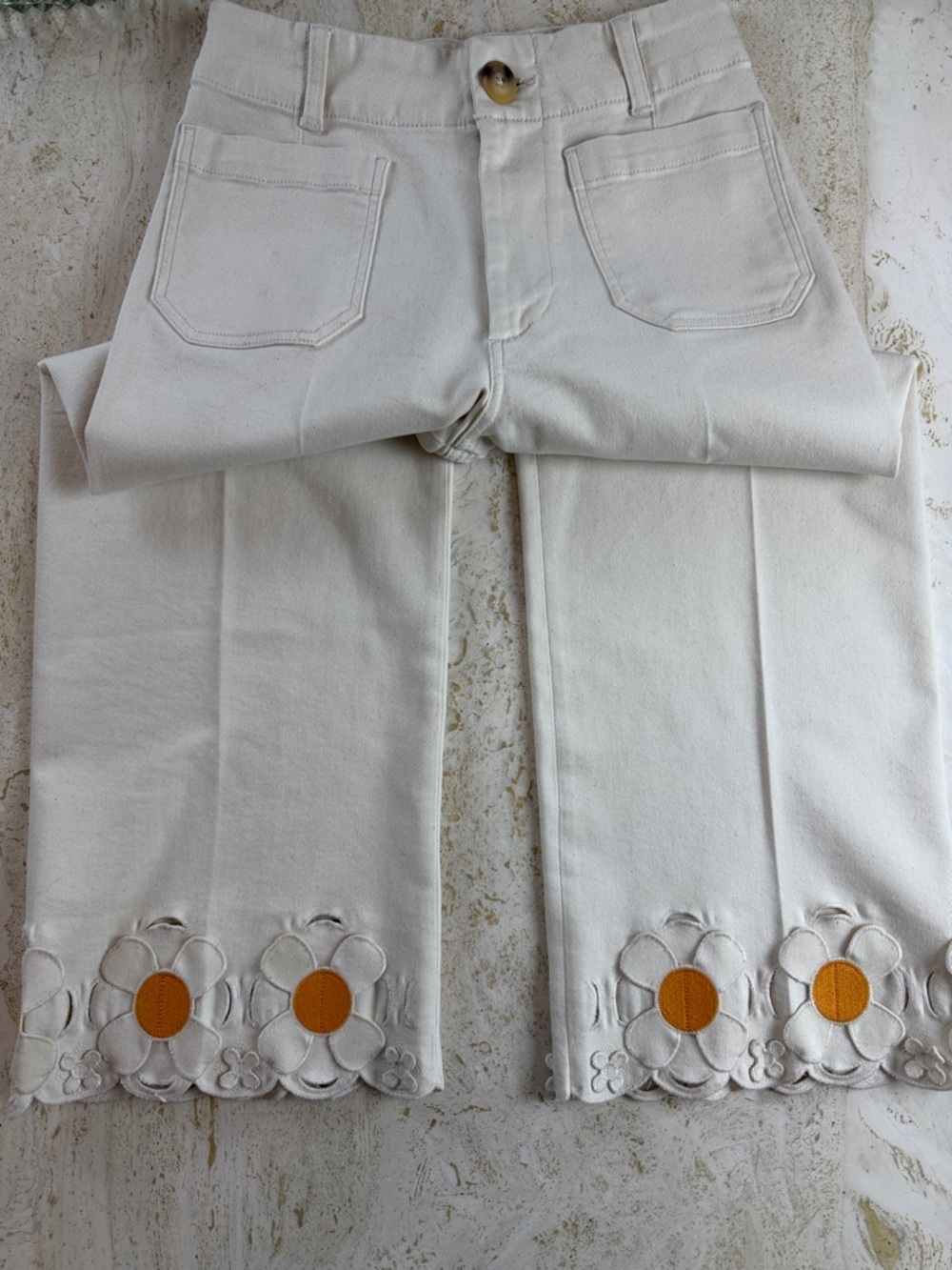 Maeve Anthropologie Colette Denim Cropped Wide Leg Jeans Daisy Hem Cream 27P - Picture 11 of 13